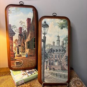 Vintage 1960’s Drummond Williamsburg Colonial Litho on wood  Pair Gallery Wall